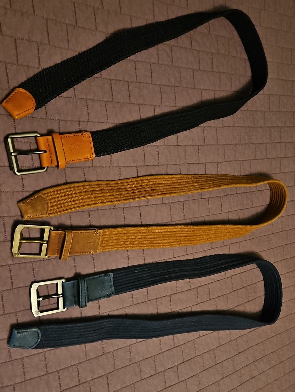 3 Men's Arcade Web Belts in Navy, Tan & Black Size L